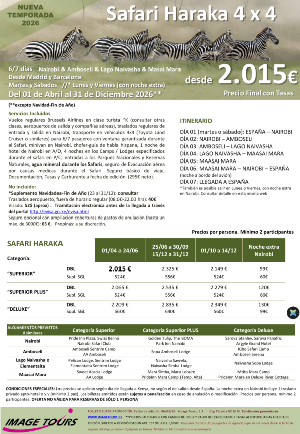 KENYA Haraka 2026: Nairobi & Amboseli & Lago Naivasha & Masai Mara, desde 2.015 tasas incluidas