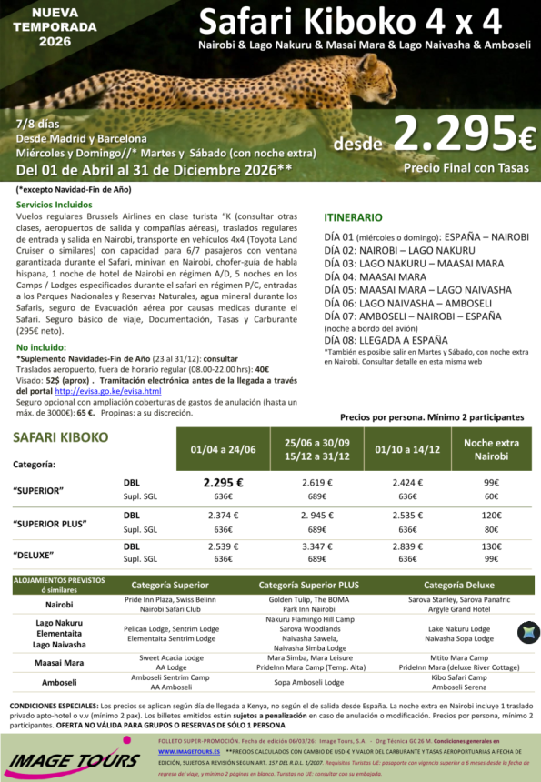 KENYA Kiboko 2026: Nairobi & Nakuru & Masai Mara & Naivasha & Amboseli, desde 2.295 tasas incluidas