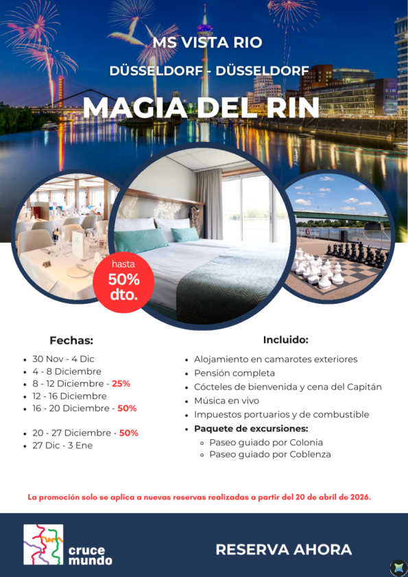 Mercadillos navideños en el Rin. Crucero de 5 días a bordo de MS VistaRio. Hasta 50% de descuento con visitas