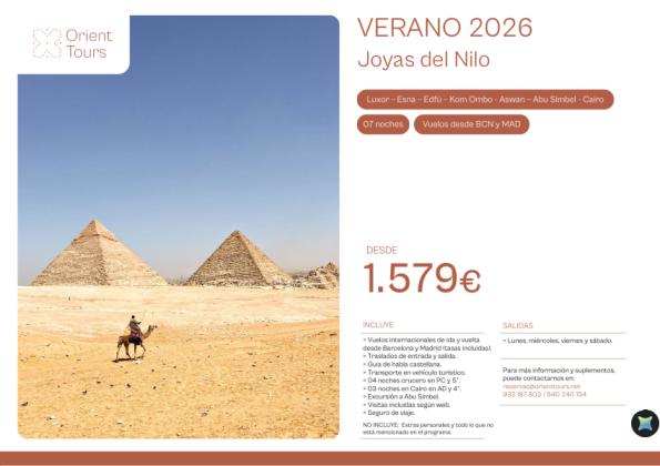 VERANO 2026 - Egipto Joyas del Nilo 07 noches con vuelos desde Barcelona y Madrid desde 1.579 &euro; 