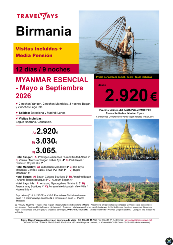 Myanmar Esencial - 12 días visitando Mandalay, Bagan, lago Inle y Yangoon a partir de 2.920 &euro; 