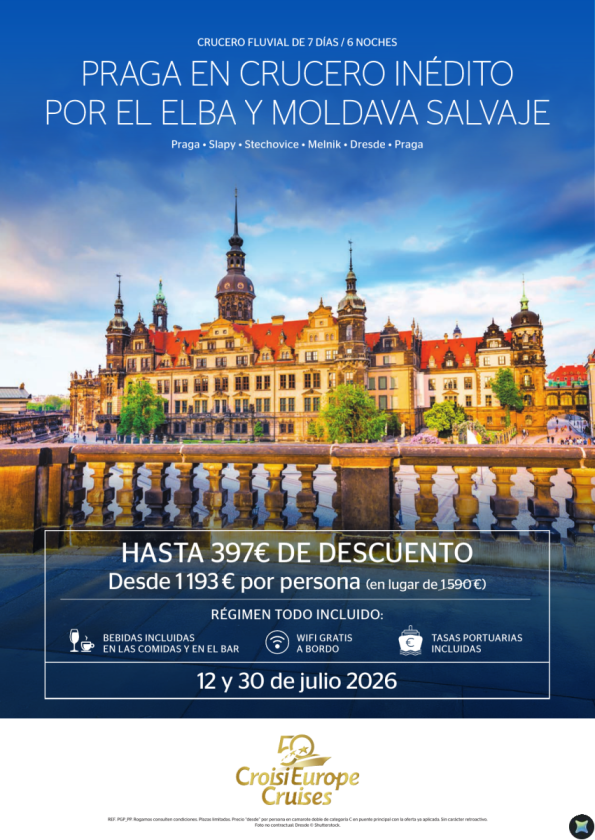Hasta 397 &euro; de DESCUENTO - crucero por el Elba y Moldava desde Praga - 7 días - Todo Incluido - 12/07 + 30/07