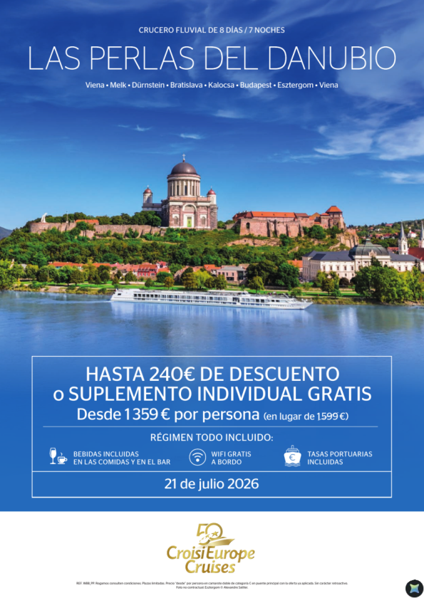 Hasta 240 &euro; de DESCUENTO - crucero fluvial Las Perlas del Danubio - 8 días - régimen Todo Incluido - 21/07