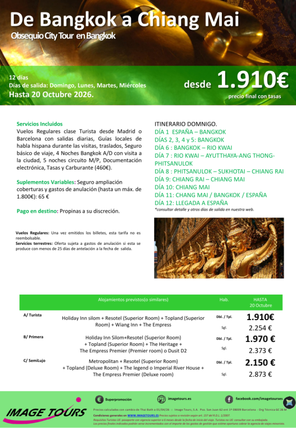 Tailandia: De Bangkok a Chiang Mai, 12 días con Obsequio City Tour en Bangkok desde 1.910 &euro; 