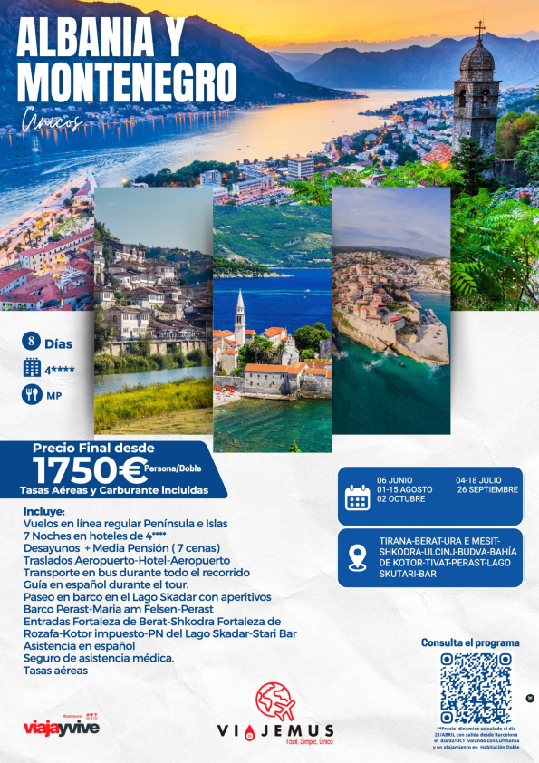 Albania y Montenegro únicos, un tour dos países, naturaleza y paisajes inolvidables. Salidas garantizadas.