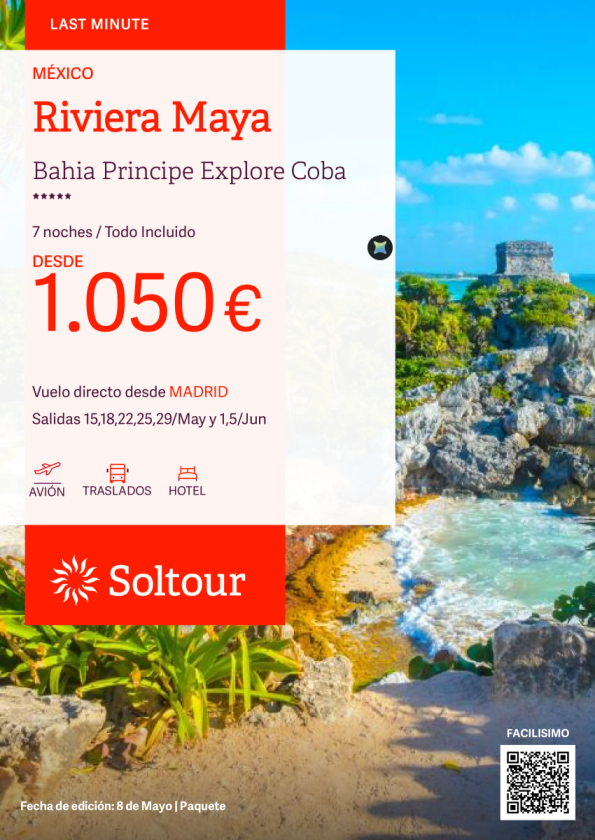 Riviera Maya Last Minute en Bahia Principe Explore Coba desde 1.050 &euro; , salidas 15, 18, 22, 25, 29 Mayo, 1 y 5 Junio desde Madrid