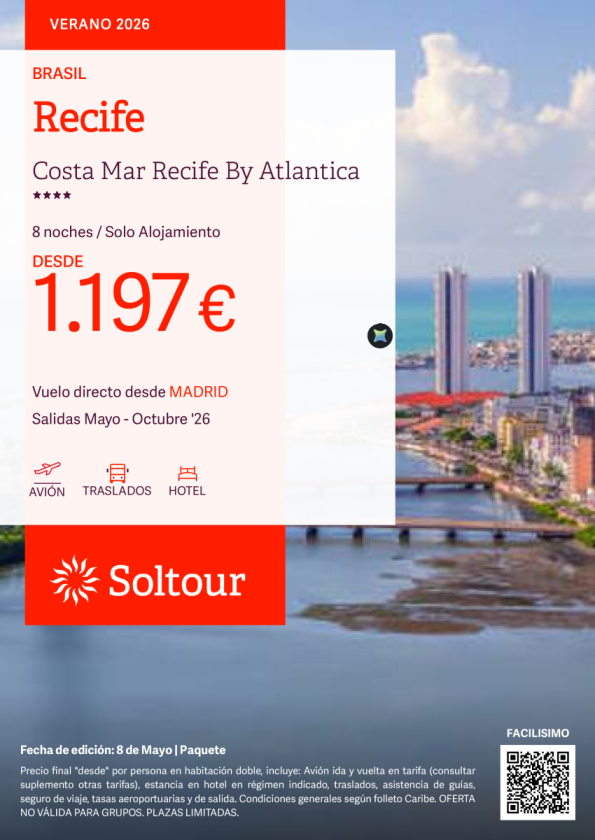 Recife (Brasil) en Costa Mar Recife By Atlantica desde 1.197 &euro; , salidas de Mayo a Octubre desde Madrid