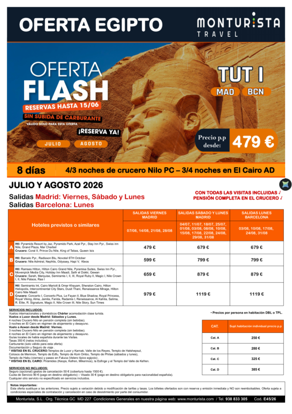 Oferta Flash®-TUT I***desde 479 &euro; SIN subida de carburante -salida charter MAD y BCN para ventas hasta 15/06/26