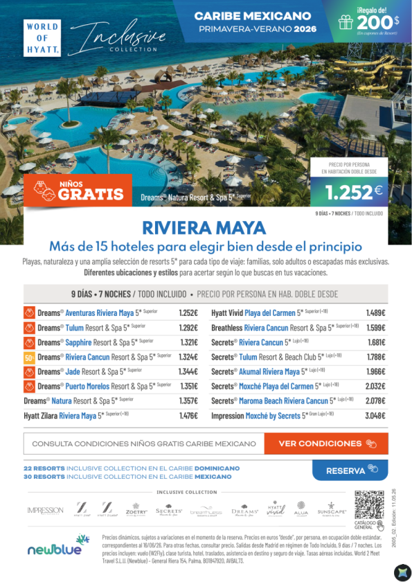 Nuevos precios Riviera Maya: niños gratis + más de 15 hoteles desde 1.252 &euro; 