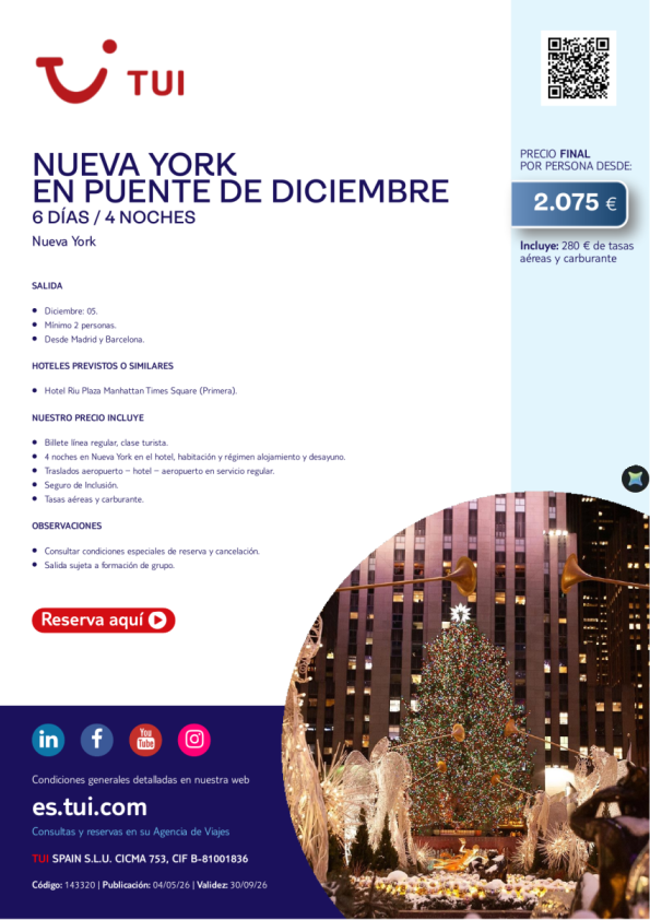 Nueva York en Puente de diciembre. 6 días / 4 noches. Salida 05 DIC desde MAD y BCN desde 2.075 &euro; 