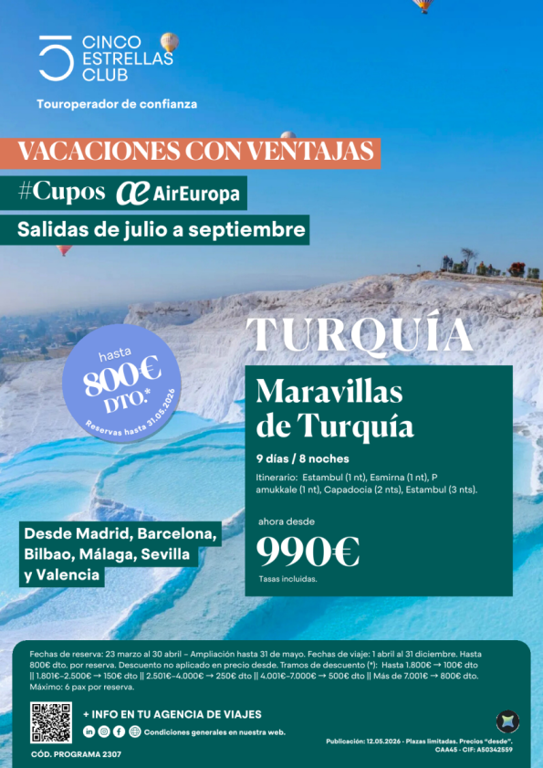 Hasta 800 &euro; dto.reserv.hsta 31.05 Cupos| Maravillas Turquía 9d/8ns dsd 990 &euro; sal.dsd Mad,Bcn,bio,Agp,Svq,Vlc