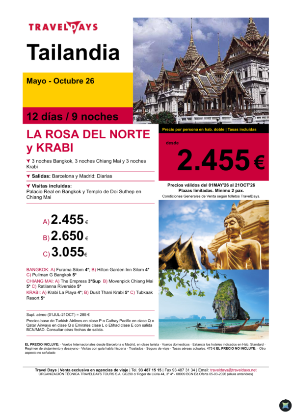 La Rosa del Norte y Krabi - 12 días desde BCN/MAD a partir de 2.455 &euro; 