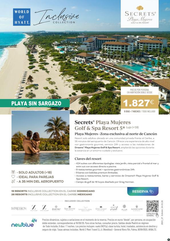 Secrets Playa Mujeres reabre con precio especial: +18 sin sargazo desde 1.827 &euro; - 9D/7N - TI