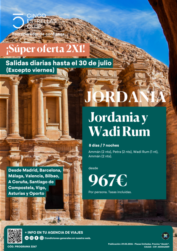 Oferta 2x1 Jordania y Wadi Rum,dsd 967 &euro; 