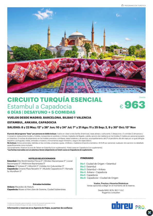 Circuito Turquía Esencial 6 días salidas de May a Nov desde Madrid, Barcelona, Bilbao o Valencia