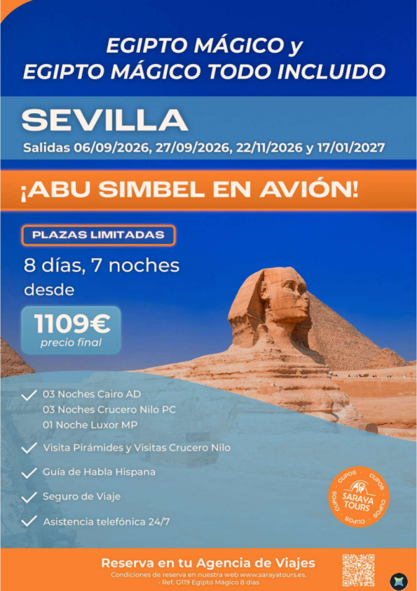 ?Egipto Mágico & Egipto Mágico todo incluido con Abu Simbel en avión. Salidas SEVILLA. Desde 1109 &euro; 