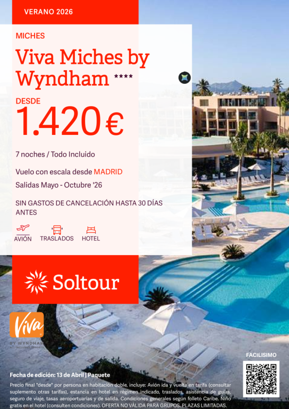 Miches (República Dominicana) en Viva Miches by Wyndham desde 1.420 &euro; , salidas de Mayo a Octubre desde Madrid