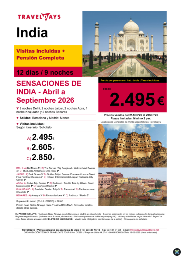 Sensaciones de India 12 días desde BCN/MAD a partir de 2.495 &euro; 
