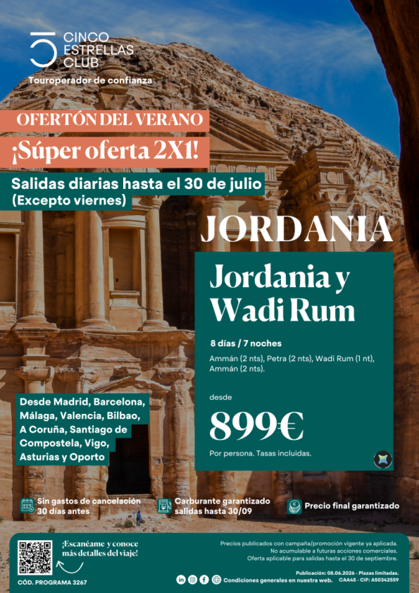 Ofertón verano!Oferta 2x1 Jordania y Wadi Rum,dsd 899 &euro; 