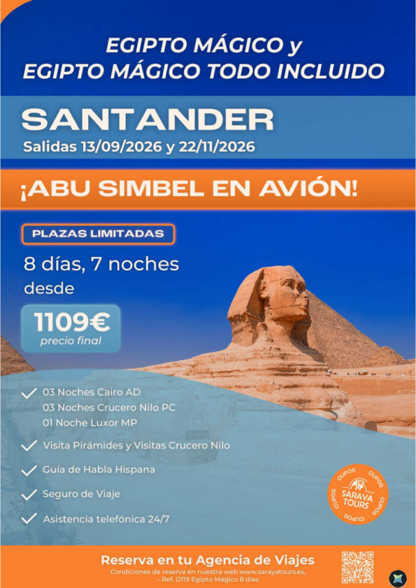 ?Egipto Mágico & Egipto Mágico todo incluido con Abu simbel en avión. SANTANDER desde 1109 &euro; 