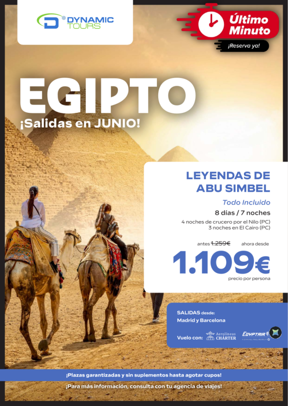 ???????ÚLTIMO MINUTO?Leyendas de Abu Simbel - ???? ?????????Salidas en junio ? dsd mad y bcn?desde 1.109 &euro; 
