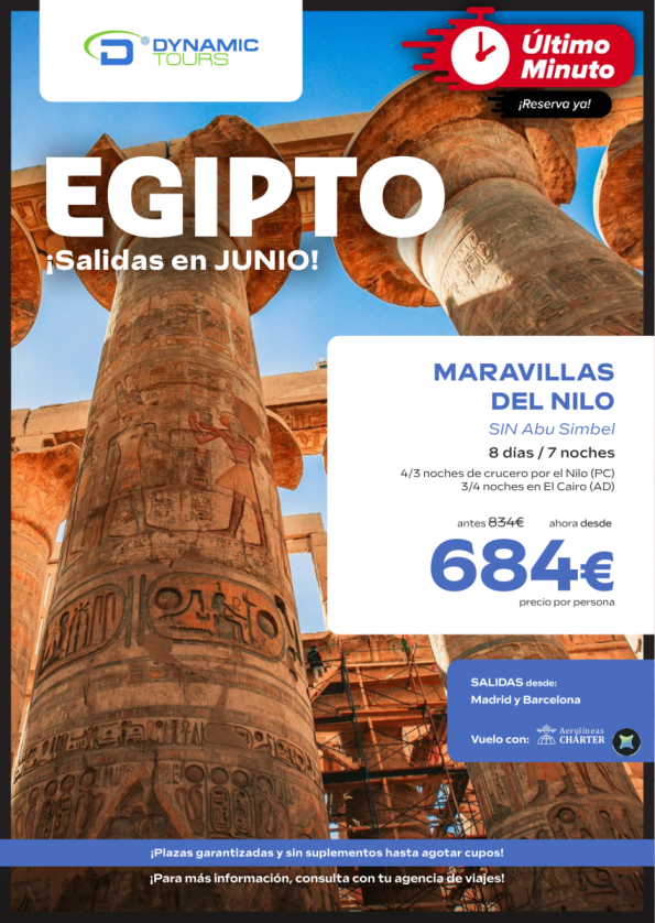 ???????ÚLTIMO MINUTO?Maravillas del Nilo?Salidas en Junio ? dsd mad y bcn?desde 684 &euro; 