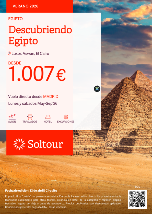 Descubriendo Egipto desde 1.007 &euro; , salidas de Mayo a Septiembre desde Madrid