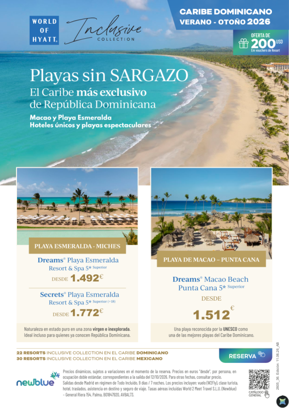 Playas sin Sargazo en República Dominicana desde 1.512 &euro; - Verano - Otoño - Miches y Macao
