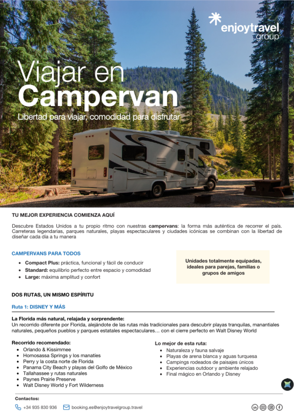 Estados Unidos viajar en CAMPERVAN: Libertad para viajar, comodidad para disfrutar. 5 rutas disponibles