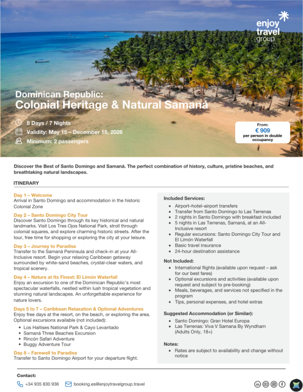 República Dominicana: Colonial & Samaná Natural desde 909 &euro; 