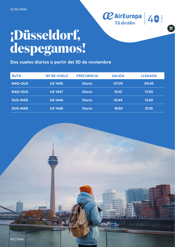 ¡Düsseldorf, despegamos! Dos vuelos diarios a partir del 30 de noviembre