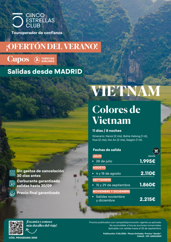 Ofetón verano | Cupos TK | Colores de Vietnam 11d/8n dsd 1.860 &euro; sal. de jul a diciembre dsd  Madrid