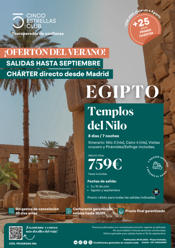 Ofertón verano | Templos del Nilo 8ds/7ns  pvp 759 &euro; sal. viernes días 3 y 10 Julio, Agosto y septiembre