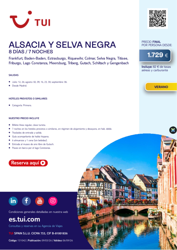 Alsacia y Selva Negra. 8 días / 7 noches. Salidas verano desde MAD desde 1.729 &euro; 