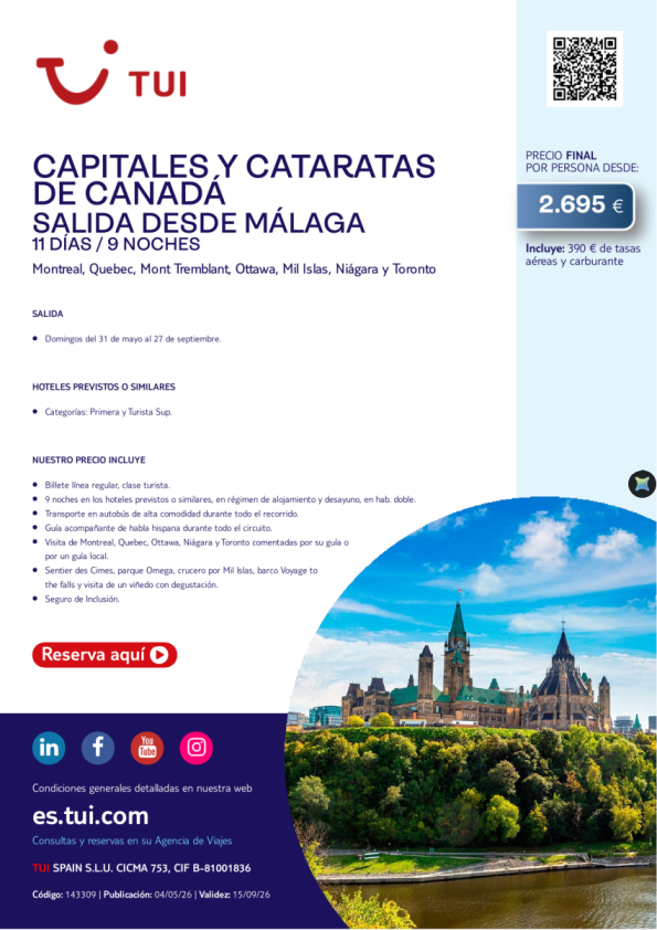 Capitales y Cataratas de Canadá. 11 días / 9 noches. Salidas domingos hasta SEP desde 2.695 &euro; 