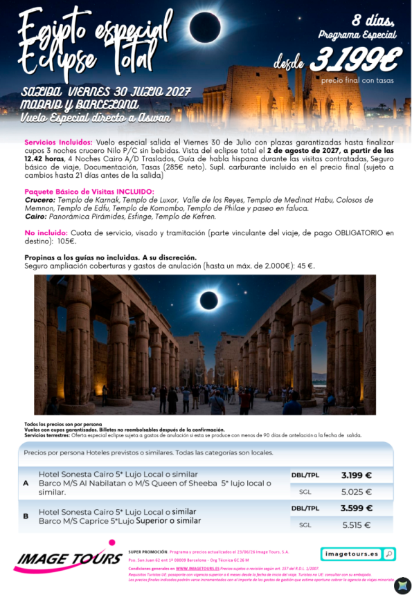 Novedad: Egipto Especial ECLIPSE Total, salida única 30 de julio 2027