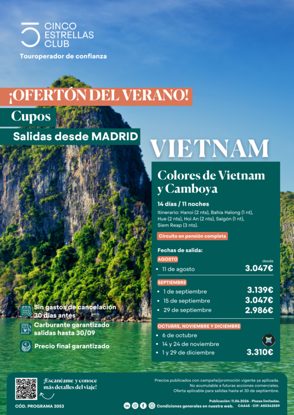 Ofertón Verano | Cupos | Colores de Vietnam y Camboya 14d/11n 2.986 &euro; sal dsd Madrid de agos a dic. en PC