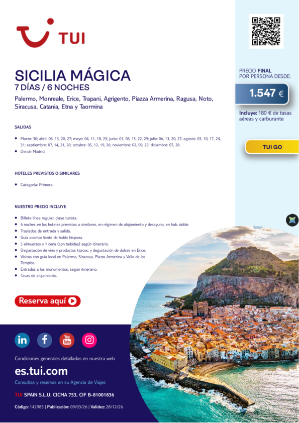 Sicilia Mágica. 7 días / 6 noches. TUI Go. Salidas hasta DIC desde MAD desde 1.547 &euro; 