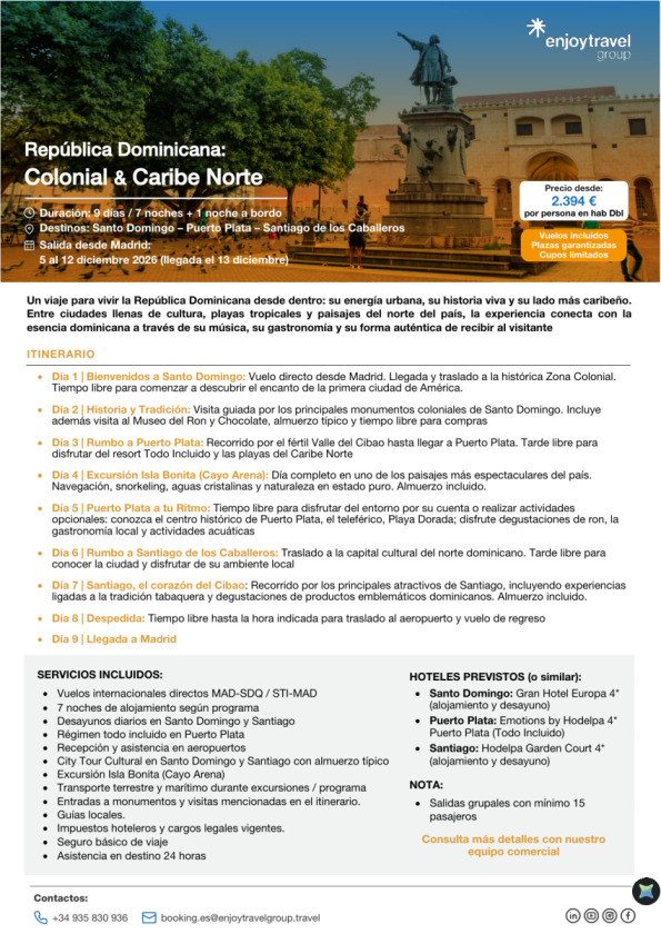 Salida garantizada con vuelos República Dominicana: Colonial & Caribe Norte