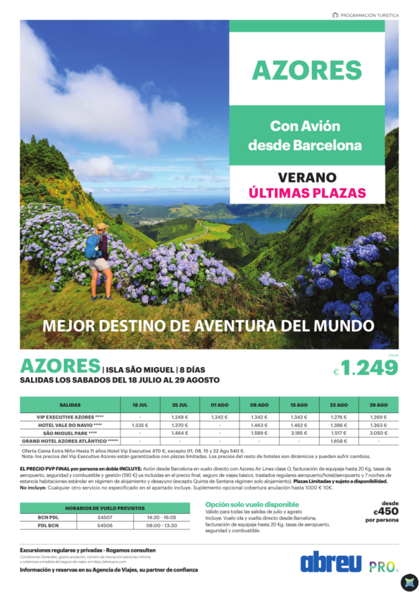 ¡Ultimas plazas! Azores desde BCN en vuelo directo julio y agosto