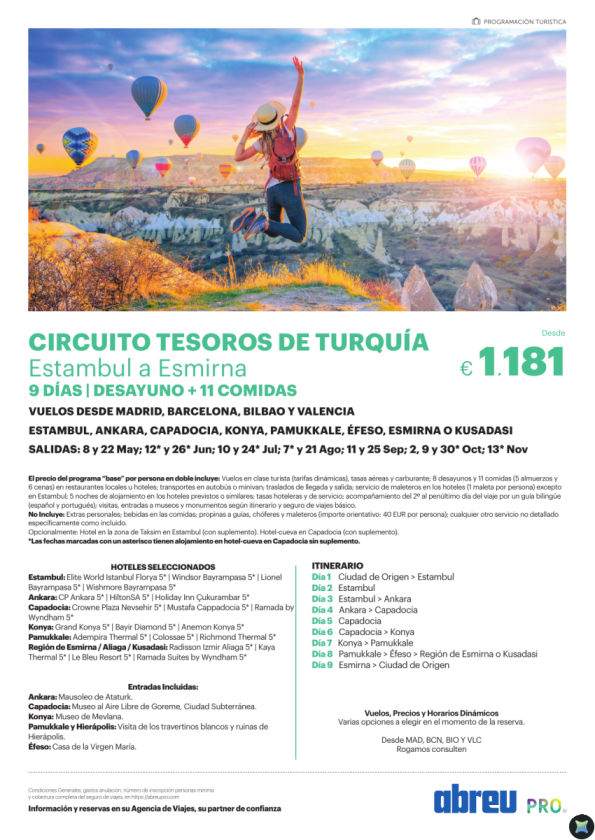 Circuito Tesoros de Turquía IST-IZM 9 días salidas de May a Nov desde Madrid, Barcelona, Bilbao o Valencia