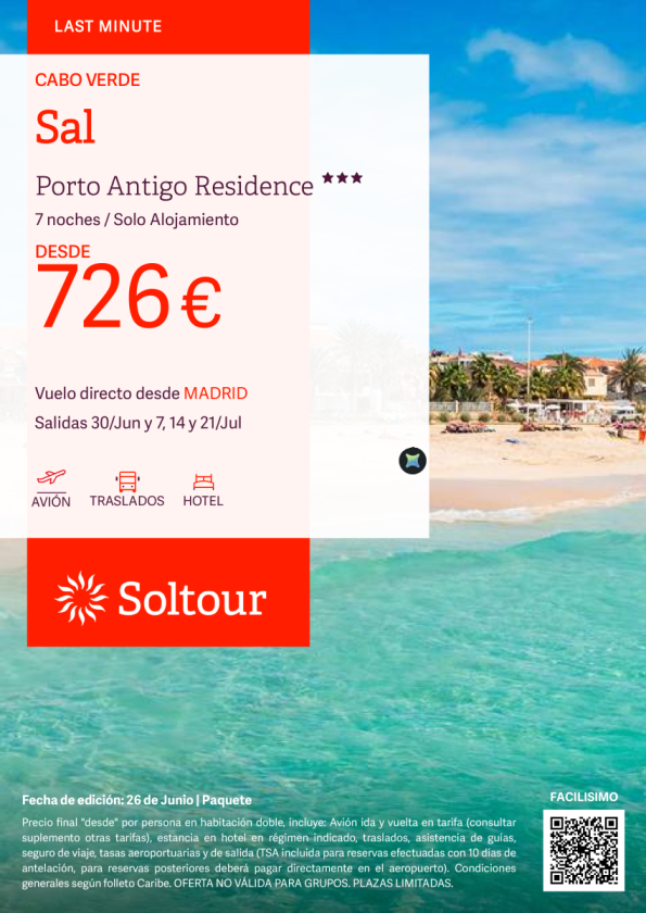 Isla de Sal (Cabo Verde) en Porto Antigo Residence desde 726 &euro; , salidas 30 Junio, 7, 14 y 21 Julio desde Madrid