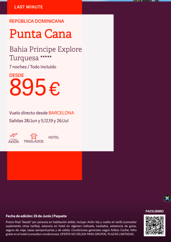Punta Cana en Bahia Principe Explore Turquesa desde 895 &euro; , salidas 28 Junio, 5, 12, 19 y 26 Julio desde Barcelona