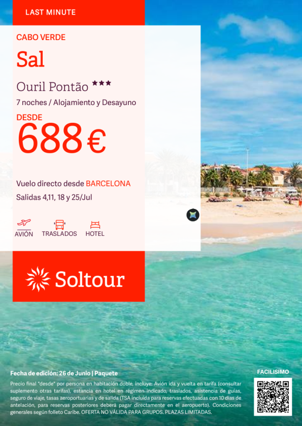 Isla de Sal (Cabo Verde) en Ouril Pontâo desde 688 &euro; , salidas 4, 11, 18 y 25 Julio desde Barcelona
