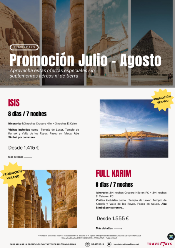 Promoción Verano Egipto 8 días a partir de 1.415 &euro; 