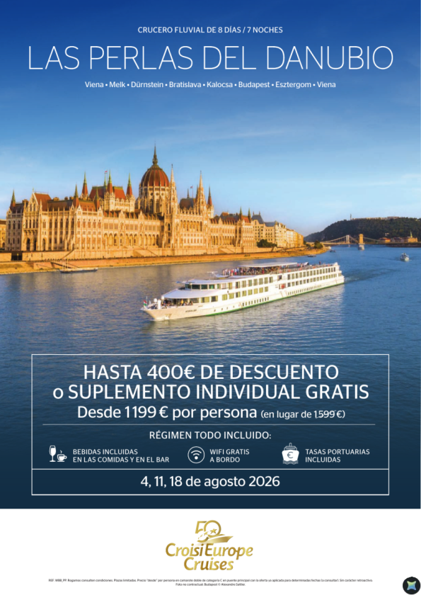 Hasta 400 &euro; de DTO o single GRATIS - crucero las perlas del Danubio - 8 días - Todo Incluido - 4, 11, 18 agosto