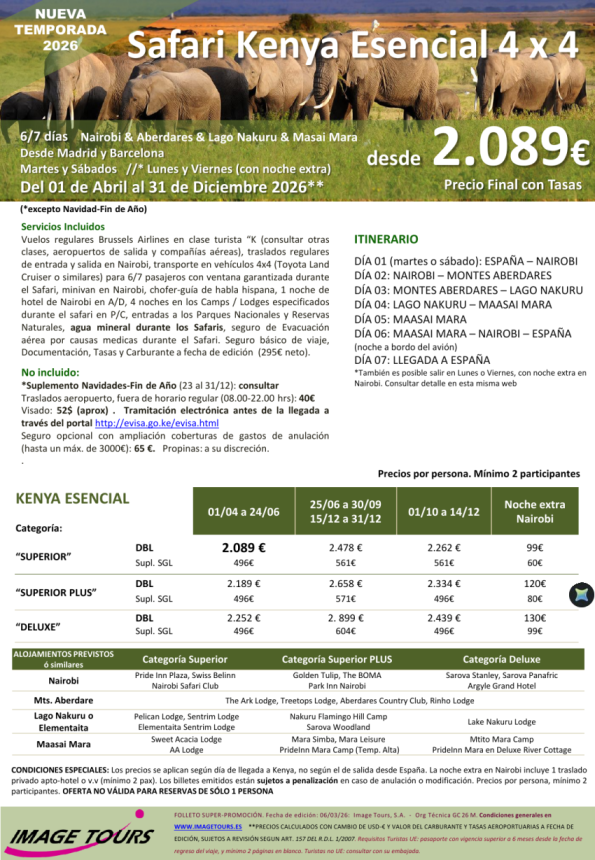 KENYA Esencial 2026: Nairobi & Aberdares & Lago Nakuru & Masai Mara, desde 2.089 &euro; tasas incluidas