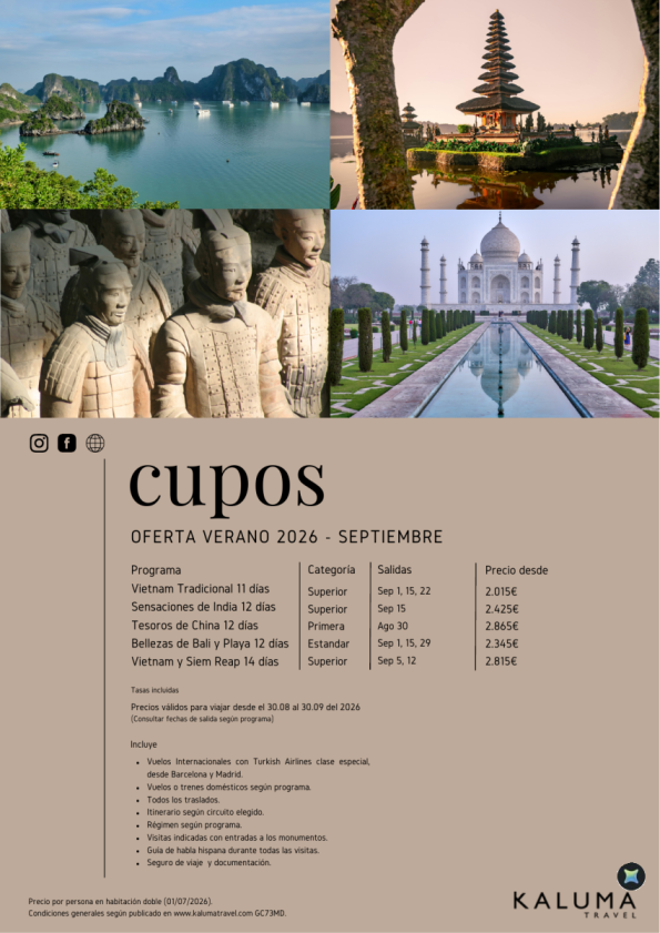 Salidas Especiales con Cupos - ASIA Verano 2026 - Salidas Septiembre