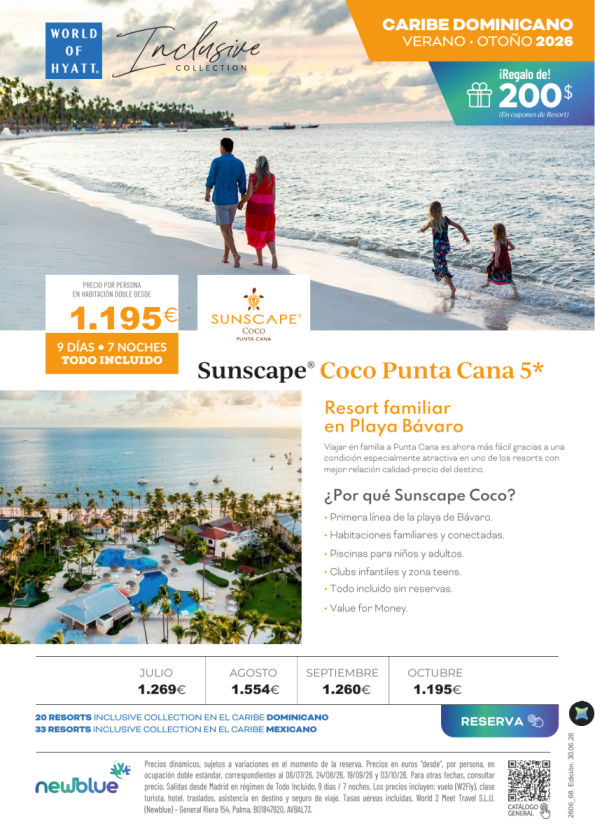 	 Vacaciones familiares en Punta Cana Desde 1.195 &euro; -? 9D/7N T.I - ?? incluidos - Sunscape Coco Punta Cana 5*