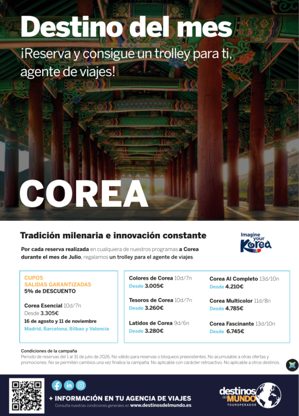 ???? Destino del mes: ¡COREA! Reserva Corea en julio y llévate un trolley para el agente de viajes ??